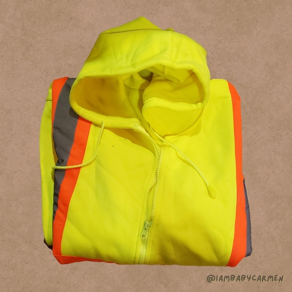 Neon Yellow Workers Zip-Up Hoodie - Picture 2 of 3